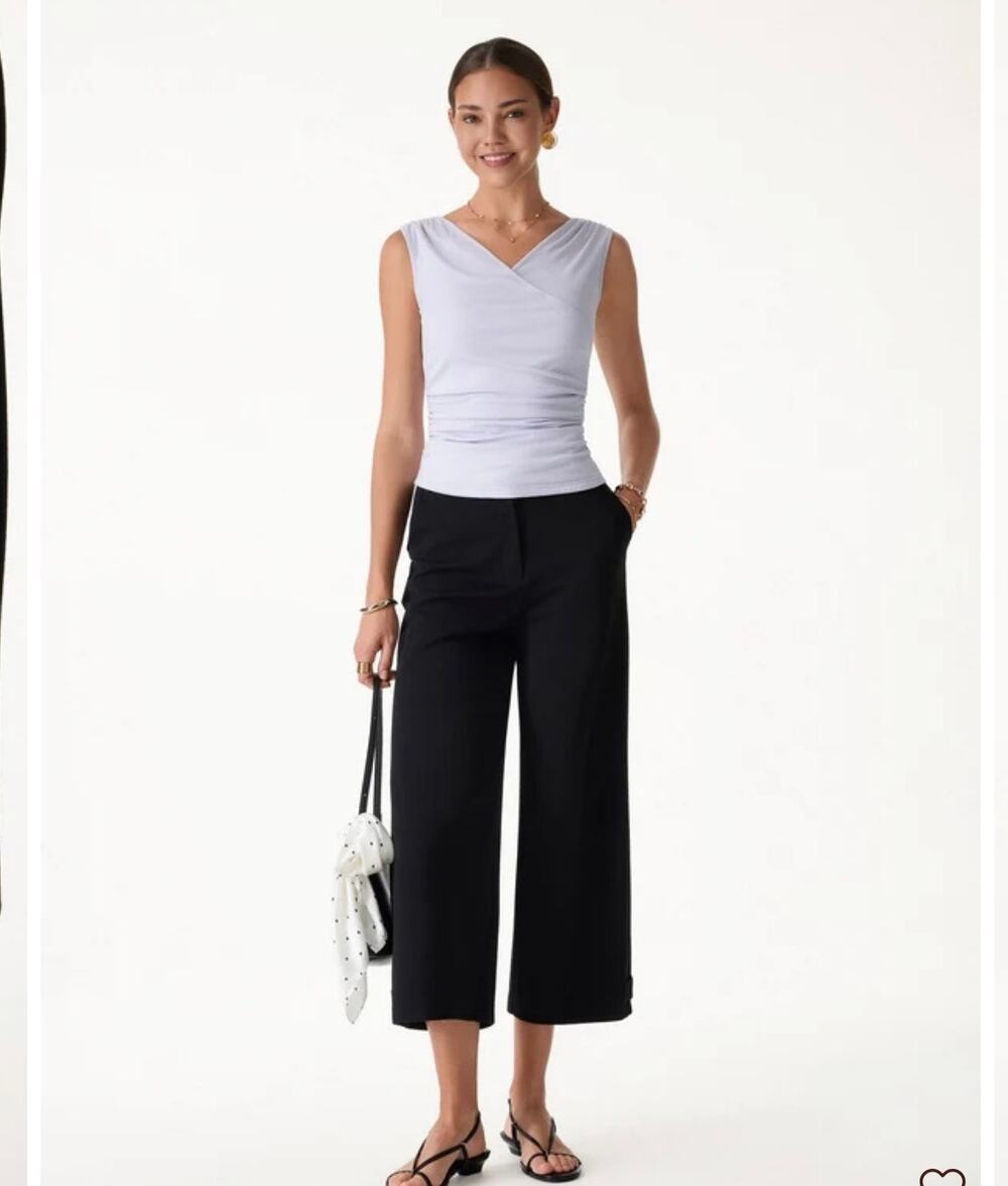 OGL Black Wrap Front High Waist Cropped Wide Leg Pants Trousers Women Size M